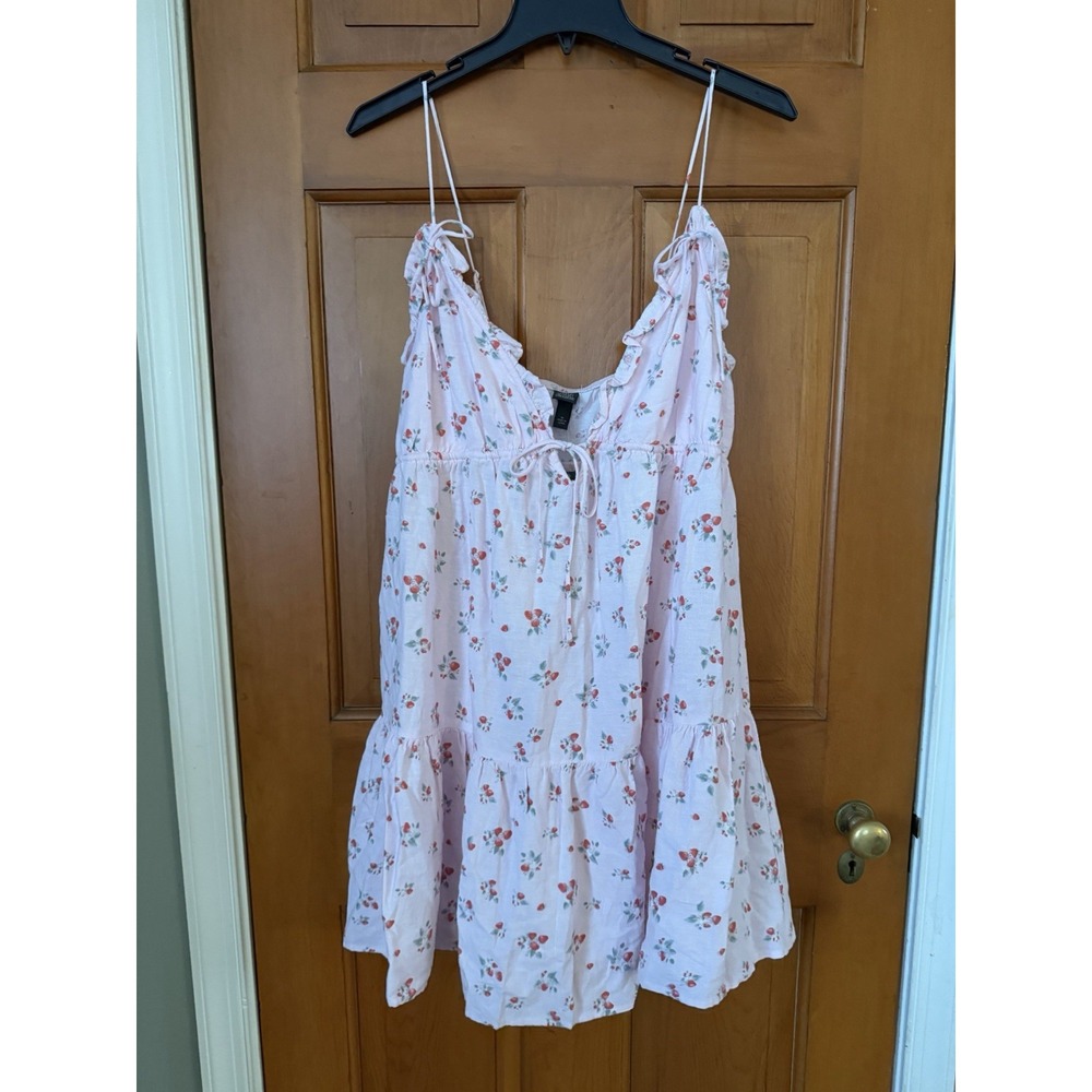 Women's Wild Fable Pink Strawberry Ruffle Triangle Mini Babydoll Dress Medium